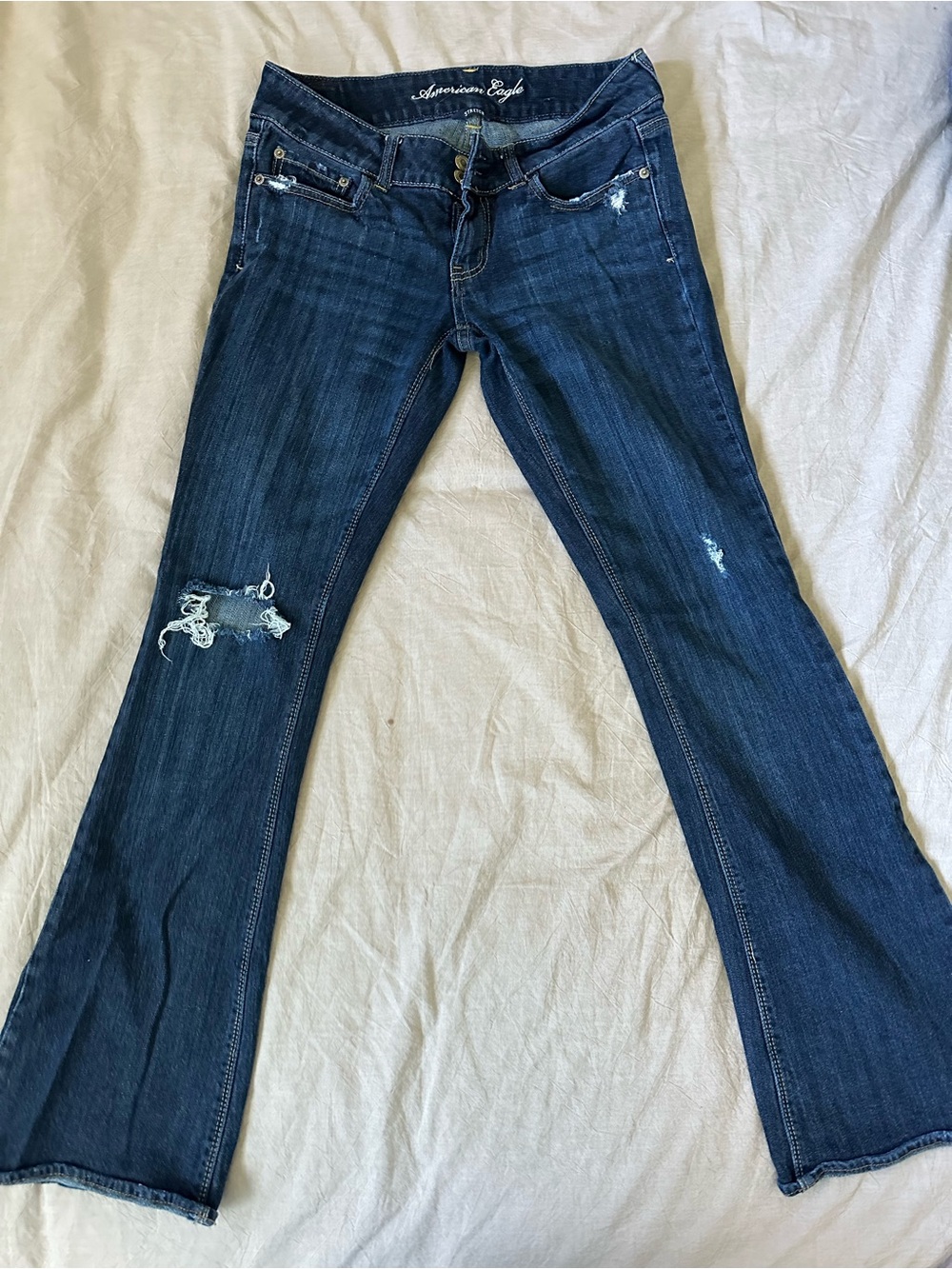 American Eagle Outfitters Dark Blue Flared Distressed Jeans